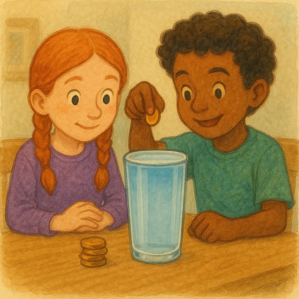 Adding coins to a full glass of water